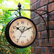 Outdoor Garden Paddington Station Wall Clock Double Sided Outside Bracket Round