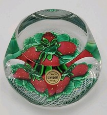 St Louis Glass Lampwork Paperweight Fruit Strawberries 1982 Original Sticker 