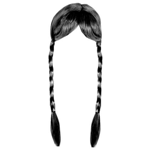 Ladies black double plait wig - black,