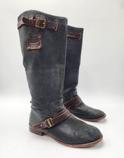 Caterpillar CAT Tall Black Leather Boots Brown Buckle Straps Riding Boots Size 7