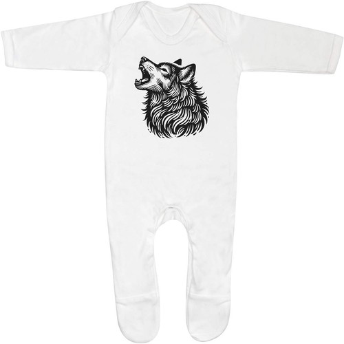 Howling wolf baby sleepsuit - wolf',