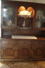Nathan Display Cabinet, 2 Leaded Glass Doors concealed lighting 3 drawers