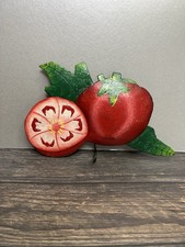 Vintage Folk Art Toleware Tomato Wall Hook, Signed, Hand Painted