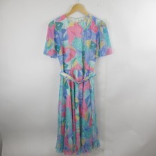 Berkertex Vintage 1980s Dress Ladies UK 10 Pastel Multicoloured Bat Wing Sleeve