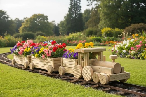 Large wooden train planter - large,