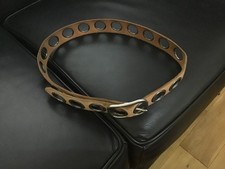 MUSTARD LEATHER/ METAL LOOP BELT - 36 INCHES LONG.   34 max waist