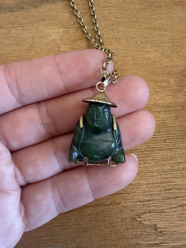 Green jade buddha - jade, necklace