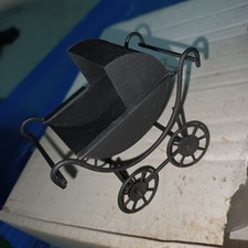 Dolls House Victorian Pram Black Metal 1:12 Scale Miniature Nursery Toy
