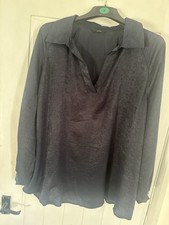 Ladies Navy Blue Top Smock Style Shiny Satin Type Material Size 18