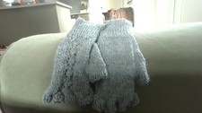 1 PAIR FINGERLESS MITTS LIGHT BLUE MIX MEDIUM SIZE 100% ALPACA HAND KNITTED