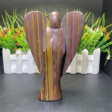 2.6LB 6.4"  Natural Iron Tiger Eye Stone Angel Carving Crystal Quartz Reiki Gift