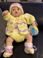 Hand Knitted 6 Piece Baby Girls Cardigan Shorts Hat Bootees & Pompom Set Newborn