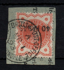 British Levant 1st March 1893 40p on 1/2d on piece 'Broken S' SG7 WS44690
