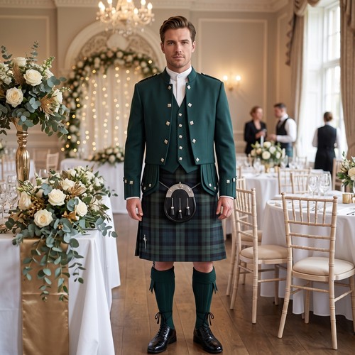 Men green scottish kilt - men's,