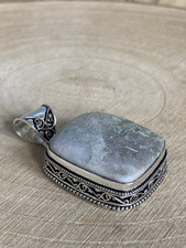 Square Variscite Bezel Pendant Sterling Silver 925 Plated Vintage Style Bohemian
