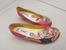 Vendula London Pink Leather Shoes Wedge Heel EU 38 UK 5 Pin-up Handbag 