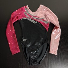 ALPHA FACTOR CL Child Large Long Sleeve Competition Leotard Bling Pink/Black