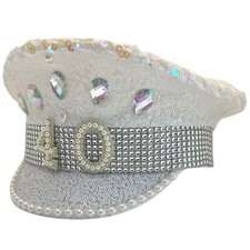 womens 40th Birthday Sequin Hat Party 40 Captains Hat  White 40th gift ideas