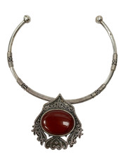 Vintage 800 Silver Torque Necklace & Red Agate Pendant, Egyptian Hallmark 86.3gm