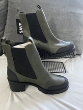 Clarks Ladies APRILLA TOP Army Green Leather Heeled Chelsea Boots UK 7 D EU 41