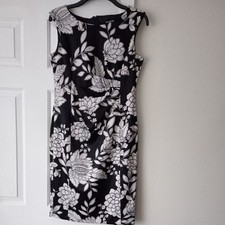 Women's Debenhams Collection Black & White Lined Floral  Dress Size UK 12 
