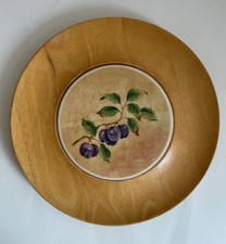 Vintage Rotating Lazy Susan Round Wooden Serving Dish with Ceramic Hot Dish,36cm