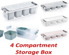 New 4 Plastic Compartment Condiment Storage Box with Lid Food Salad Tray Bar UK