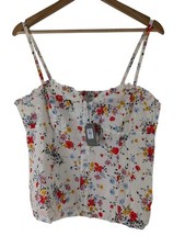 Oasis White Floral Cami Vest Top Sleeveless Button Up Colourful Size 14