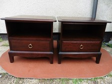 PAIR STAG MINSTREL MAHOGANY BEDSIDE CABINETS, SINGLE DRAWER BELOW OPEN STORAGE.