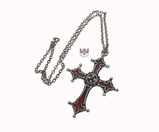 Alchemy Gothic Noctis Cross Necklace P206 Goth 1990s Red Vampire Pewter