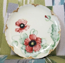 Vtg Haviland France Cottage Core Scallop Edge Red Poppies Decorative Plate