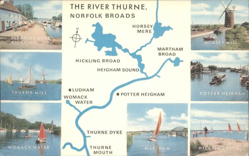 Norfolk broads map postcard - broads,
