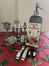 Vintage Glass Wire Mesh Soda Syphon made by Sparklets of London and Cocktail set