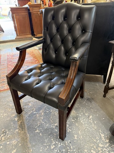Black leather chesterfield - leather,