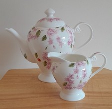 Aynsley Living Bone China Cherry Blossom Teapot, 2 pt, & Milk Jug