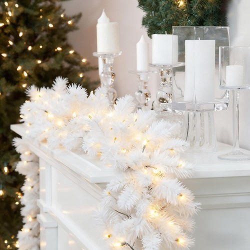 9ft white christmas garland - white,
