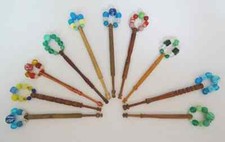 Antique Lace Bobbins Victorian Turned Wood Glass Beaded Spangles Vintage x10 #30