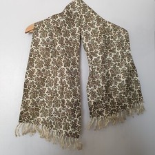 Vintage MENS SCARF Formal Smart CREAM Paisley Pattern SATIN MATERIAL Fringed