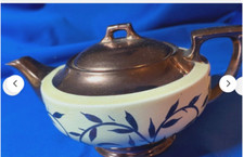 Vintage Lustre Tea Pot. Myott, Handpainted Bronze tableware 1940s 