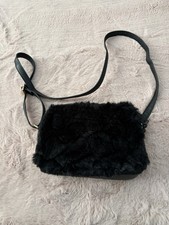 Black Faux Fur Long Strap