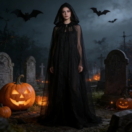 Black witch cape bridal - black, shawl