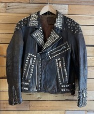 Vintage Handmade Studded Spike Painted Punk Leather Jacket Size S/M