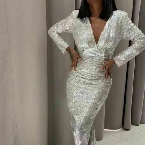 Zara silver sequin midi - sequin,