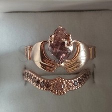 Irish Claddagh Engagement Bridal Ring Set 2Ct Heart Diamond 14K Rose Gold Finish