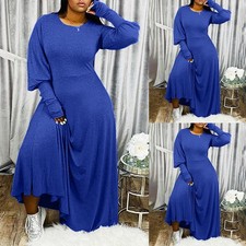 Plus Size Womens Long Sleeve Maxi Dress Pockets Pullover Casual Jumper Dresses