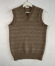 VTG Shetland Sweater Vest Womens 36" UK 10 Brown 100% Wool Fair Isle Jumper