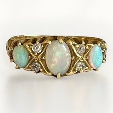 18ct Gold Diamond Opal Ring 3.13g Antique Edwardian Natural Gemstones Size K.5
