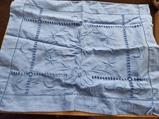 Vintage Linen White Work Pyjama Nightdress Case Envelope  Dyed Blue @14.5×18.5"