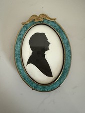 Vintage solid brass and enamel framed silhouette portrait
