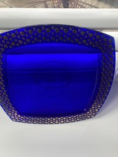 Vintage 1960s Walther Glass Co. cobalt blue glass bowl with a gold hobnail trim